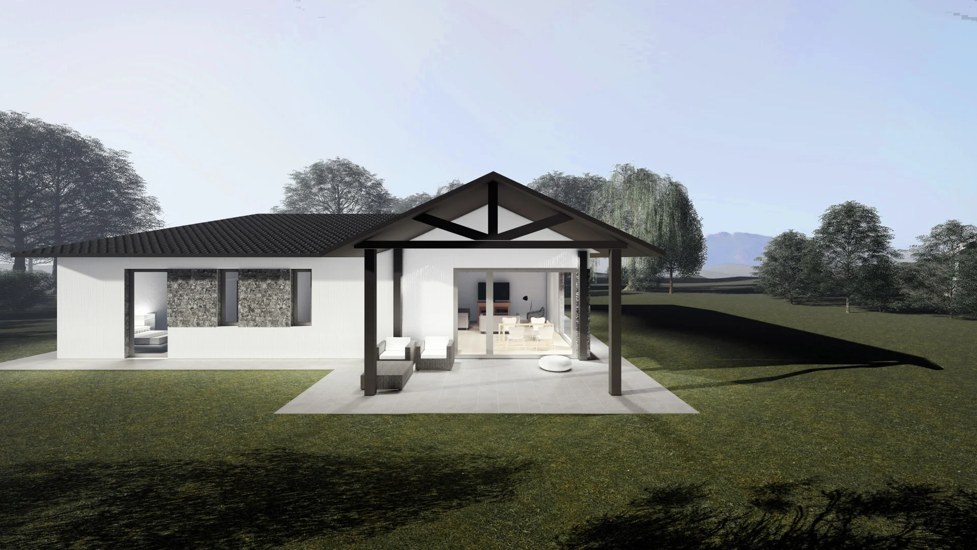 Casa prefabricada Project 131 m² con garaje (cubierta a 4 aguas) de HCI Ecoedificación
