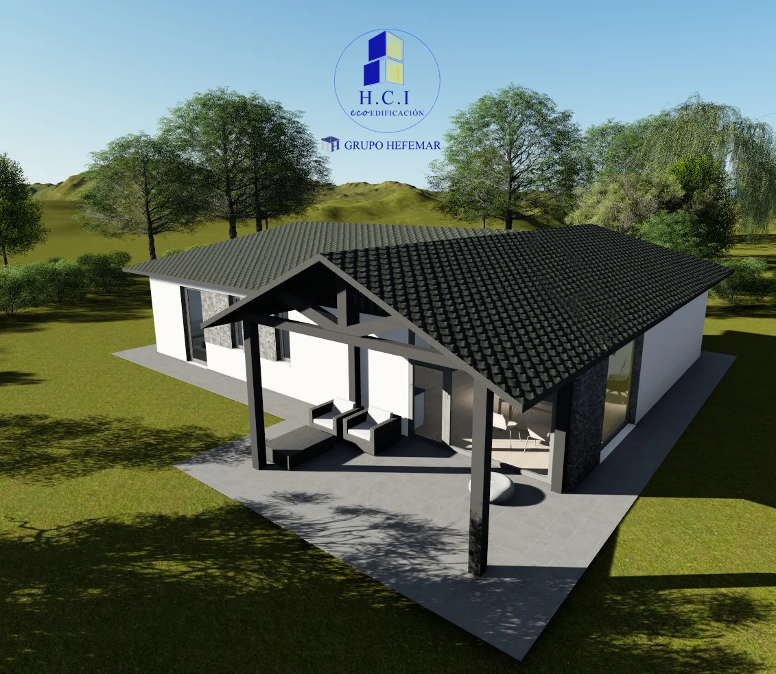 Casa prefabricada Project 91 m² (cubierta a 4 aguas) de HCI Ecoedificación