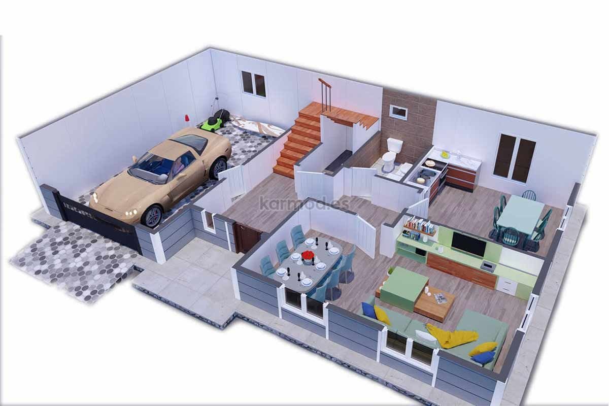 Casa prefabricada Villa prefabricada de acero con garaje y 4 dormitorios de Karmod España · imagen 2