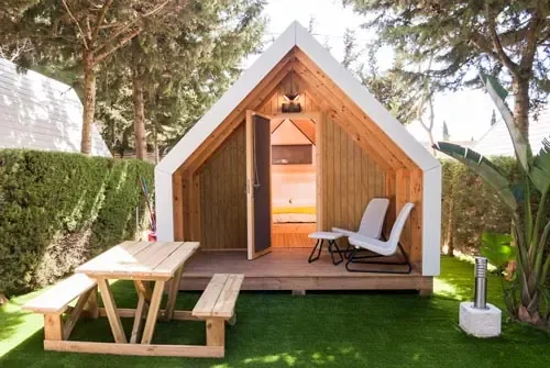 Casa prefabricada Bungalow de madera Pirineo, estudio con porche de Nebreda Modula