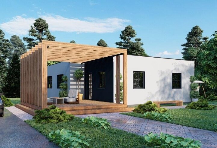 Casa prefabricada 102 de cubierta plana y 2 dormitorios de Norges Hus
