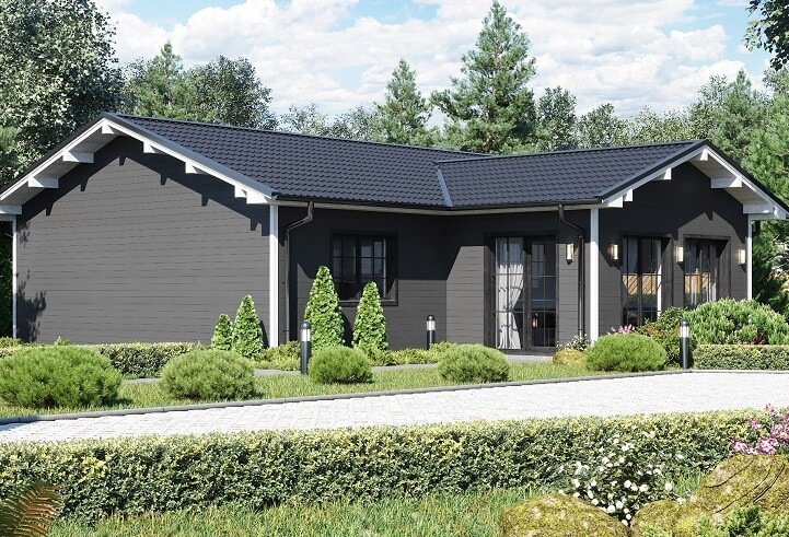 Casa prefabricada 110.1 de 3 dormitorios y fachada de madera de Norges Hus
