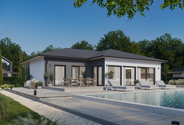 Casa prefabricada 137.2 de cubierta a cuatro aguas y 137 m² de Norges Hus