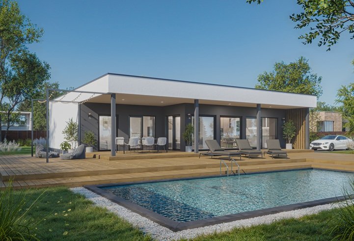 Casa prefabricada 137.3 de cubierta plana y 137 m² de Norges Hus