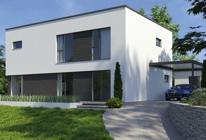 Casa prefabricada de madera 200 de dos plantas y cubierta plana de Norges Hus