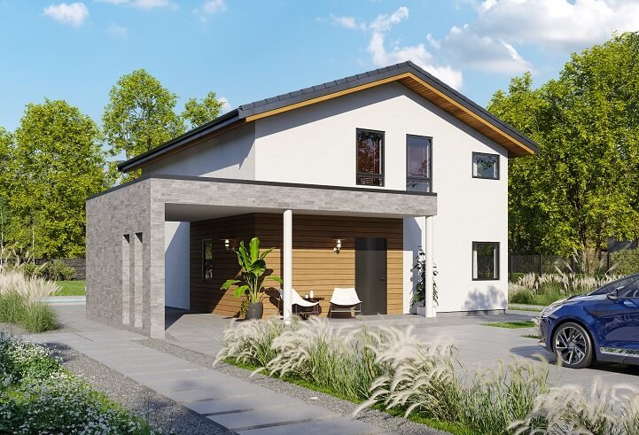 Casa prefabricada de madera 208 de dos plantas y cuatro dormitorios de Norges Hus