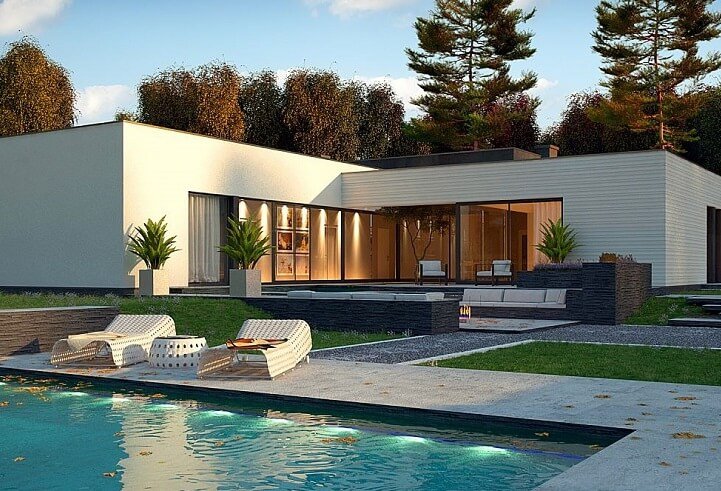 Casa prefabricada de madera 269 de una planta con garaje de Norges Hus