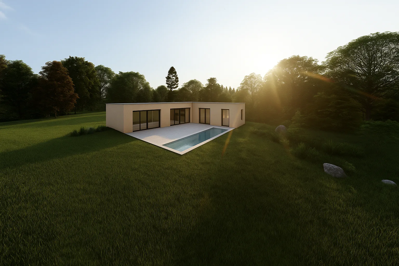 Containerhaus Modell Volga, Fertighaus in L-Form von The Corten Company