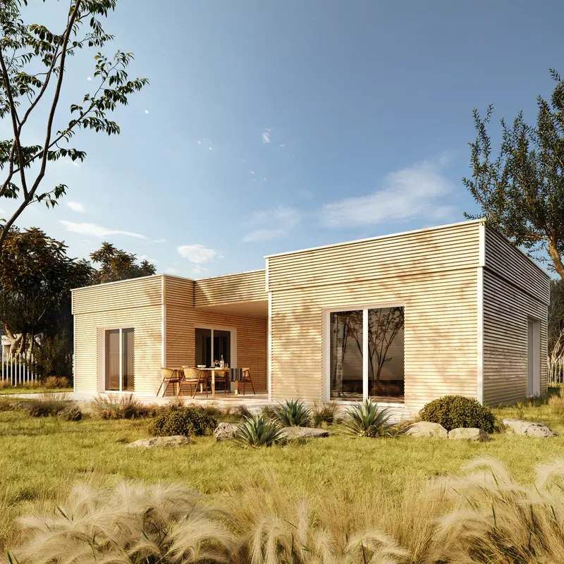 Casa prefabricada de madera modelo París 103 con porche de AM Prefabricadas