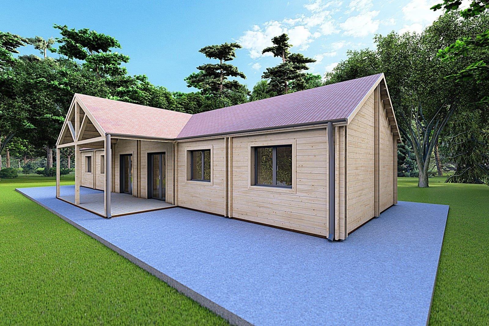 Casa prefabricada de madera con porche central Ginevra, de Caleba