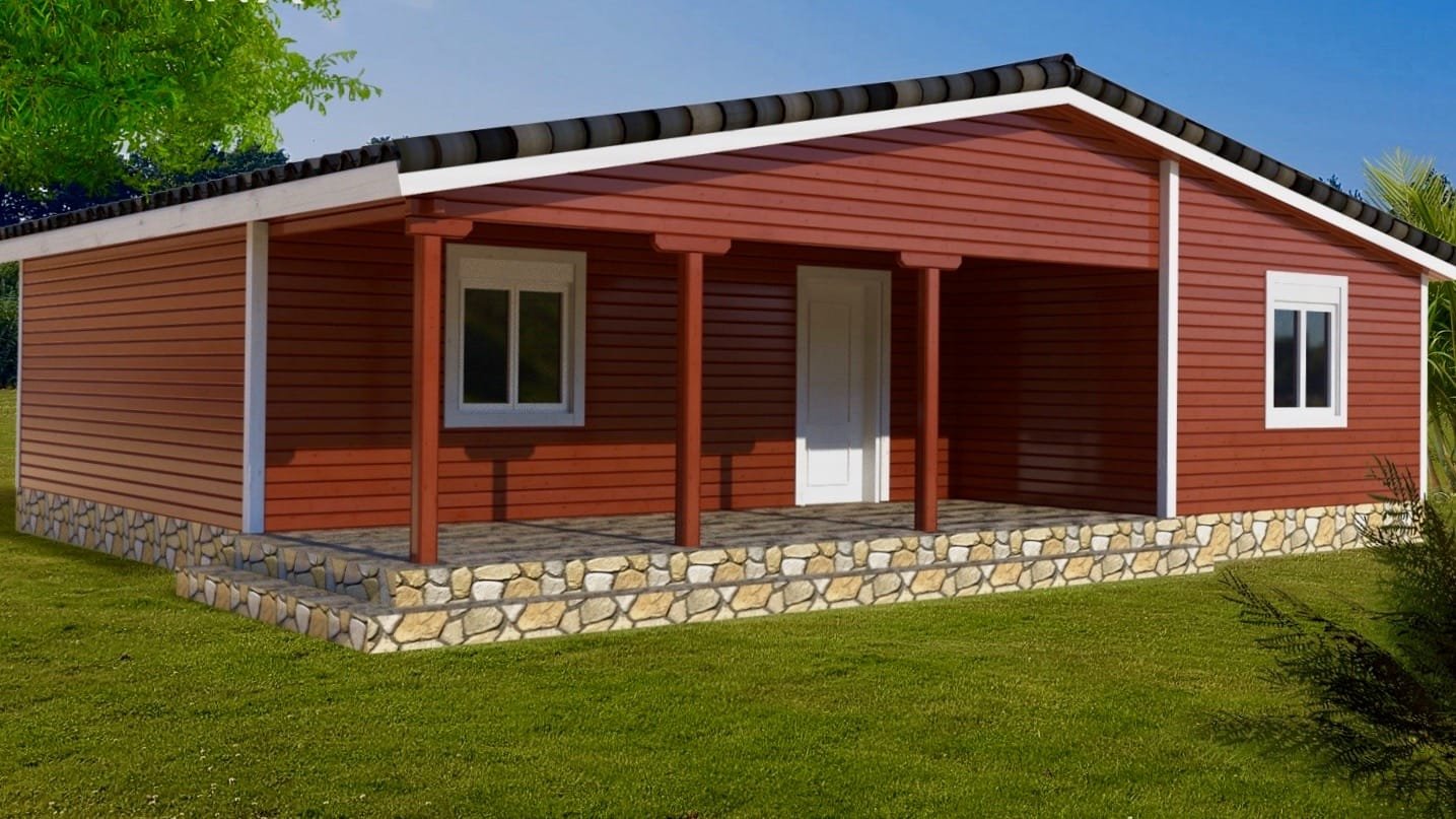 Casa prefabricada de madera modelo Olvera con porche de Casas de Madera Yustas