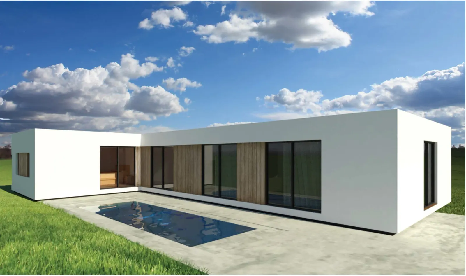 Casa prefabricada de acero Serie 110 en forma de L de Cases Caliu