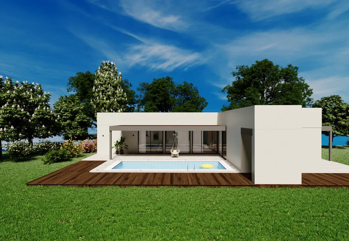 Casa prefabricada de acero Serie 120 en forma de L de Cases Caliu