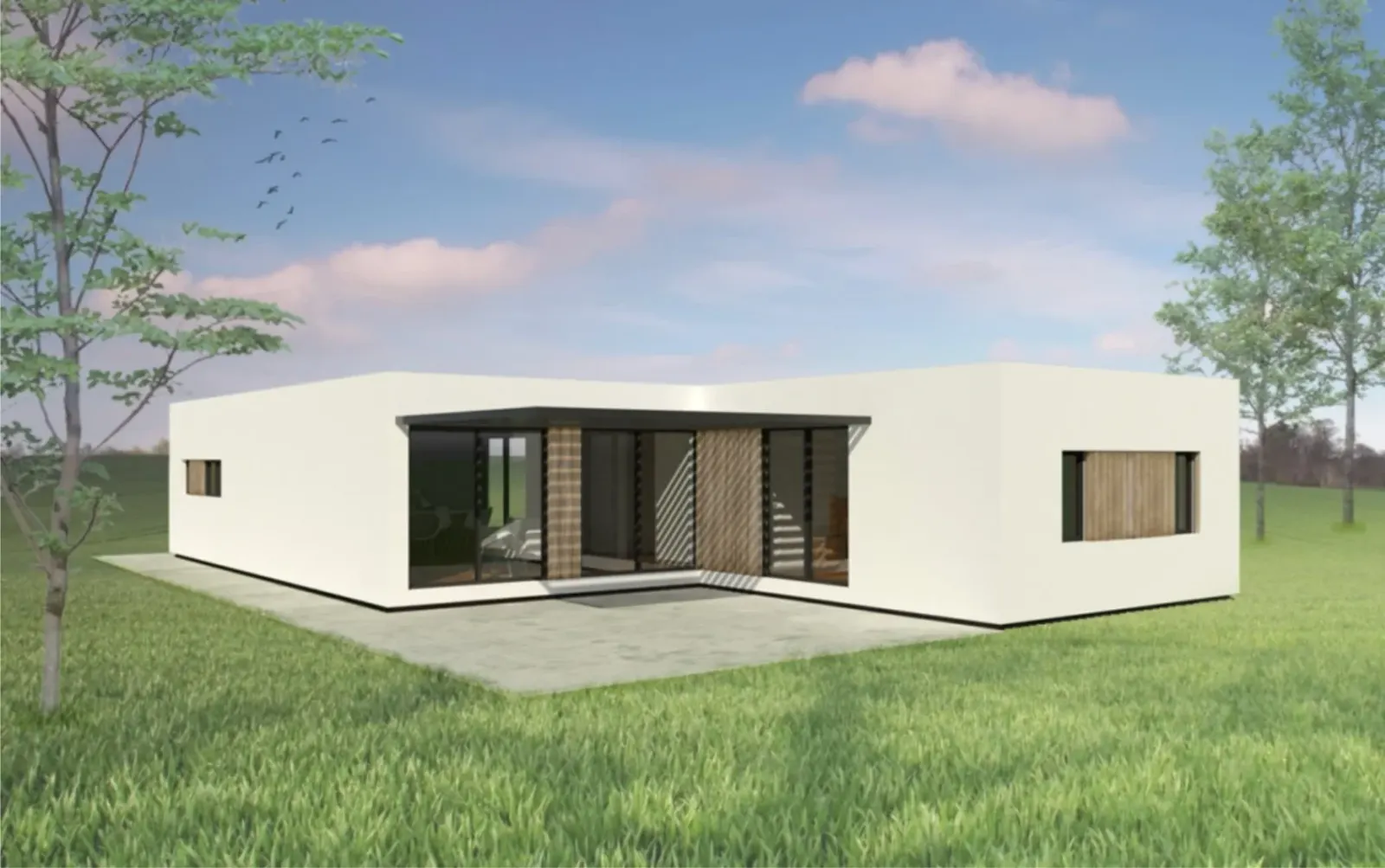 Casa prefabricada de acero Serie 80 en forma de L de Cases Caliu