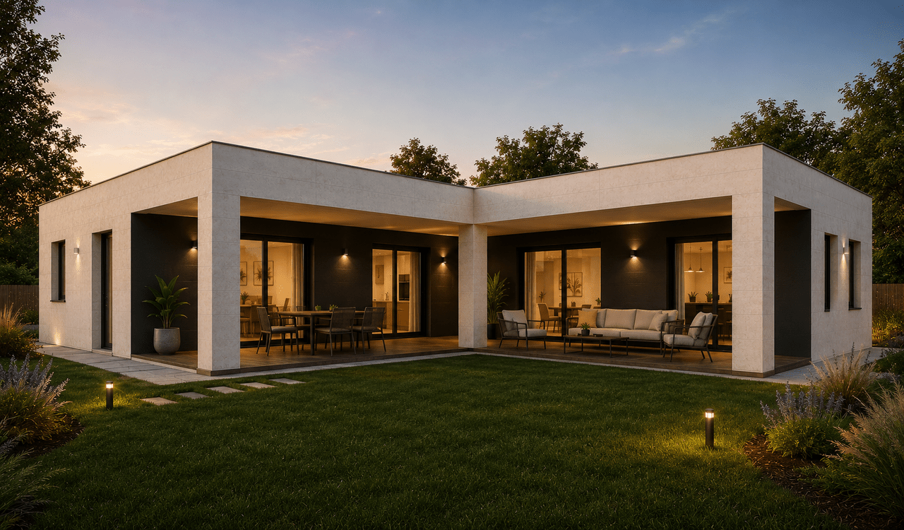 Casa prefabricada modular de una planta H4.7M en L de Home3