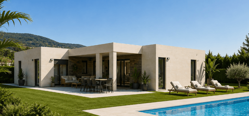 Casa prefabricada modular de una planta H4.9M en L de Home3