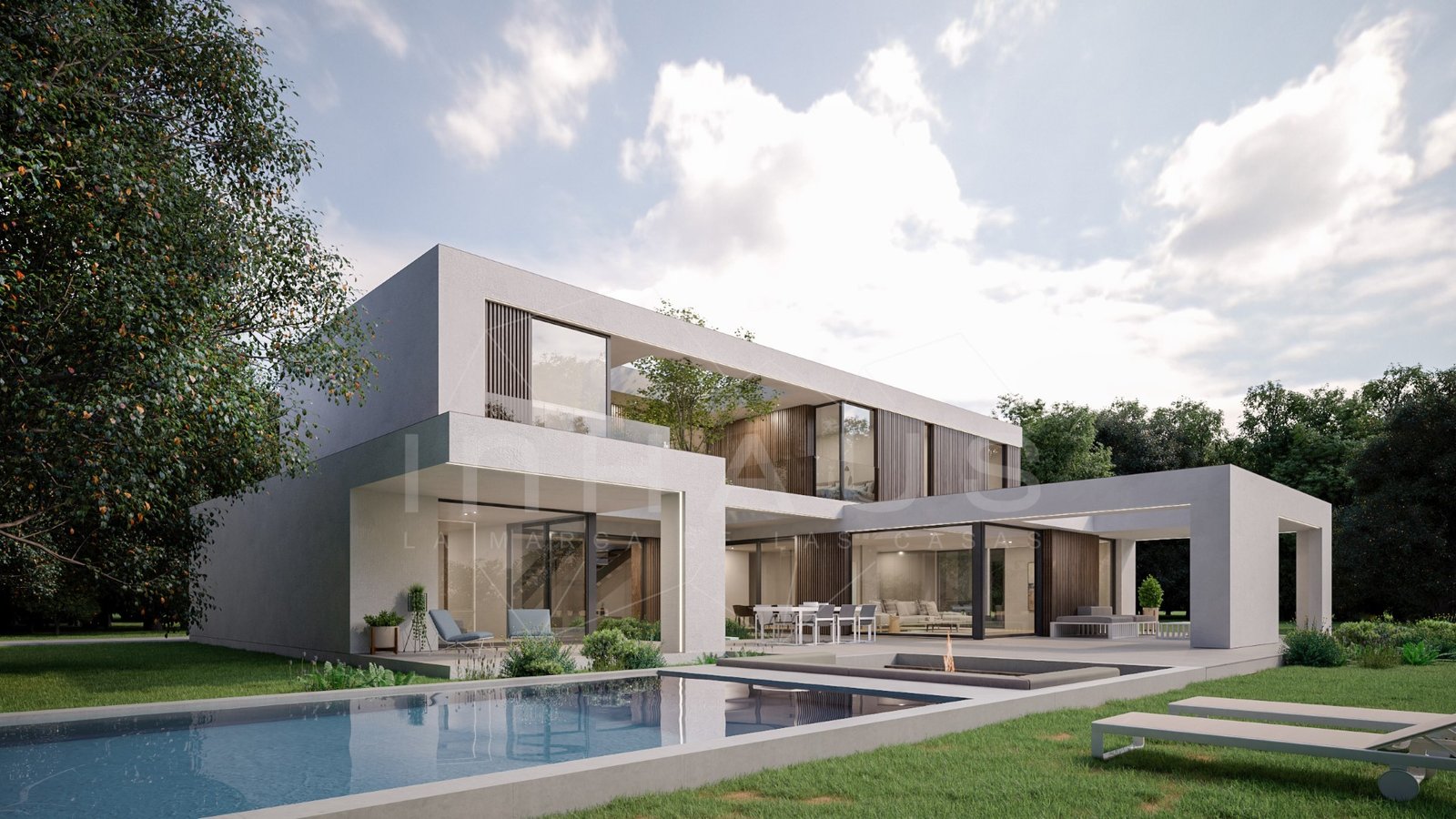 Modulares Betonhaus mit Vordächern, Modell Santa Bárbara von inHAUS