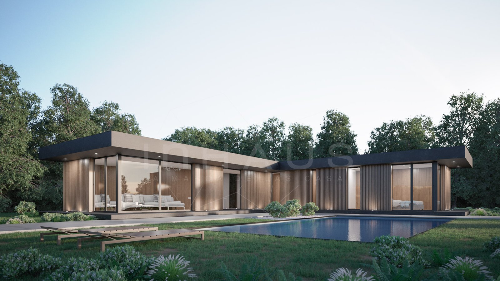 Casa prefabricada de hormigón en L, modelo Toledo de inHAUS