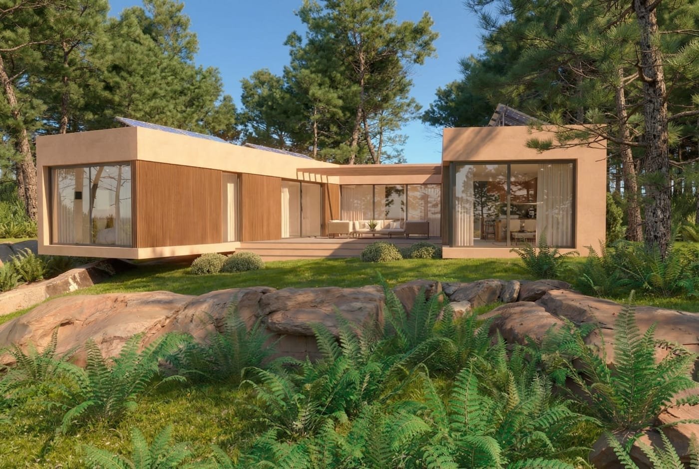 Casa prefabricada modular Aurum en V con garaje de Moodul