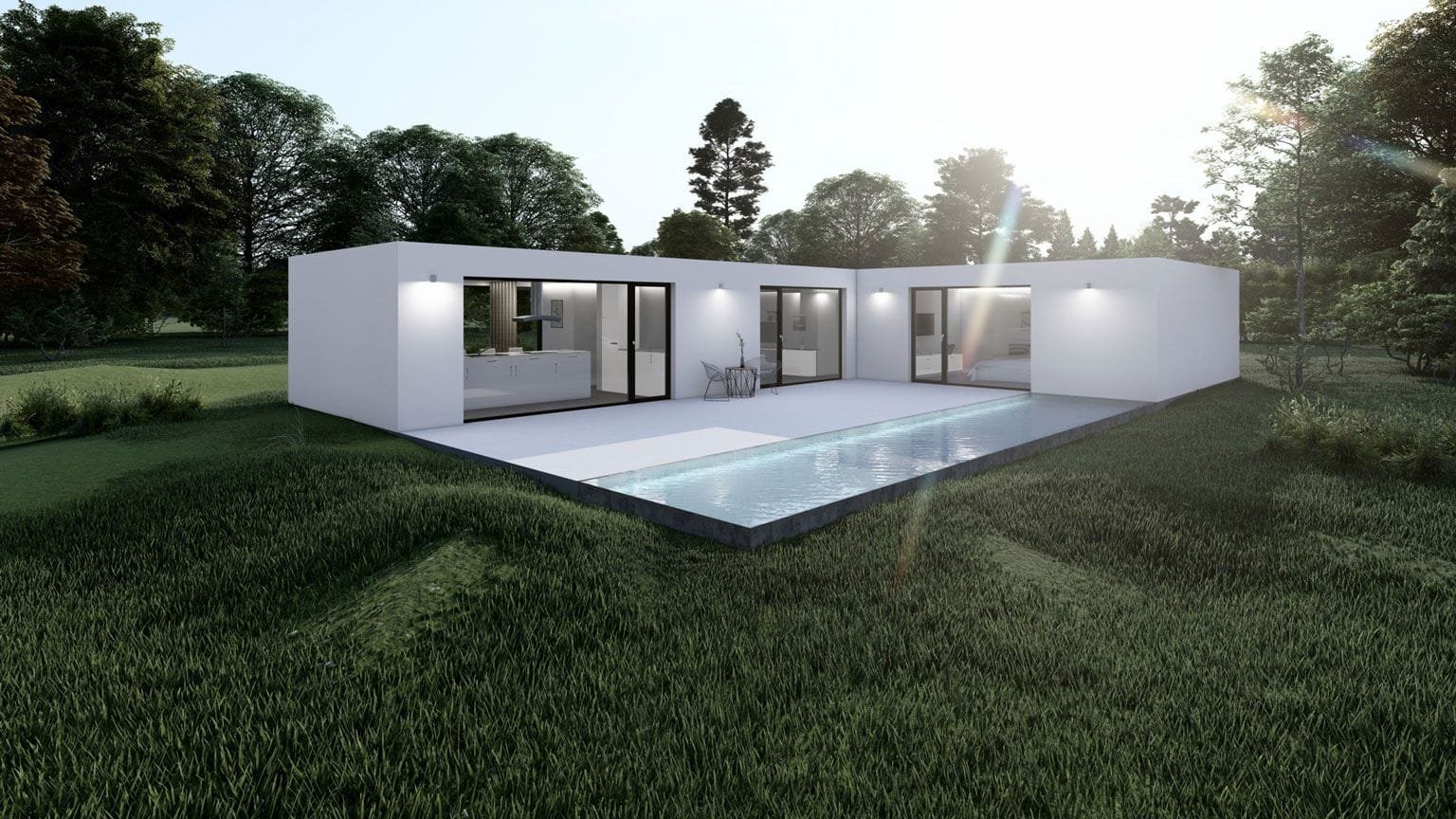Containerhaus Modell Cabriel, Fertighaus in L-Form von The Corten Company